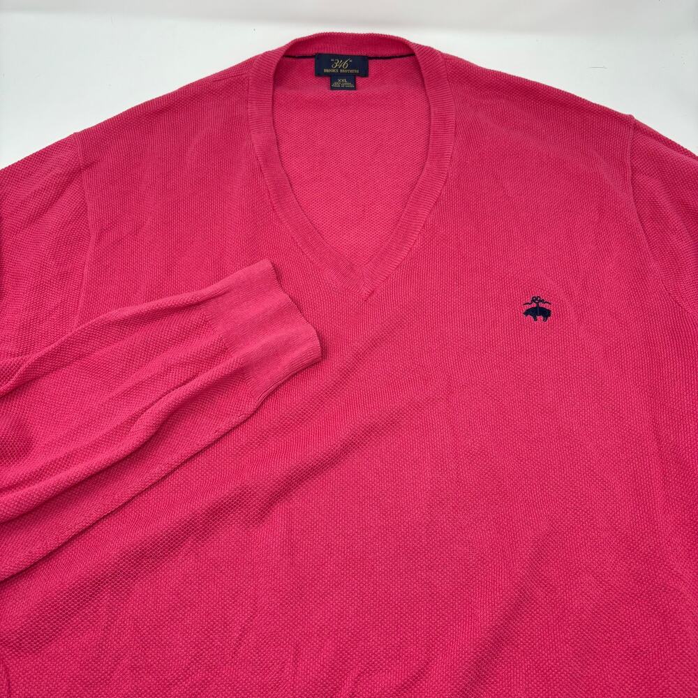 Brooks Brothers 2XL Dark Pink Linen Cotton Blend Long Sleeve V-Neck Sweater